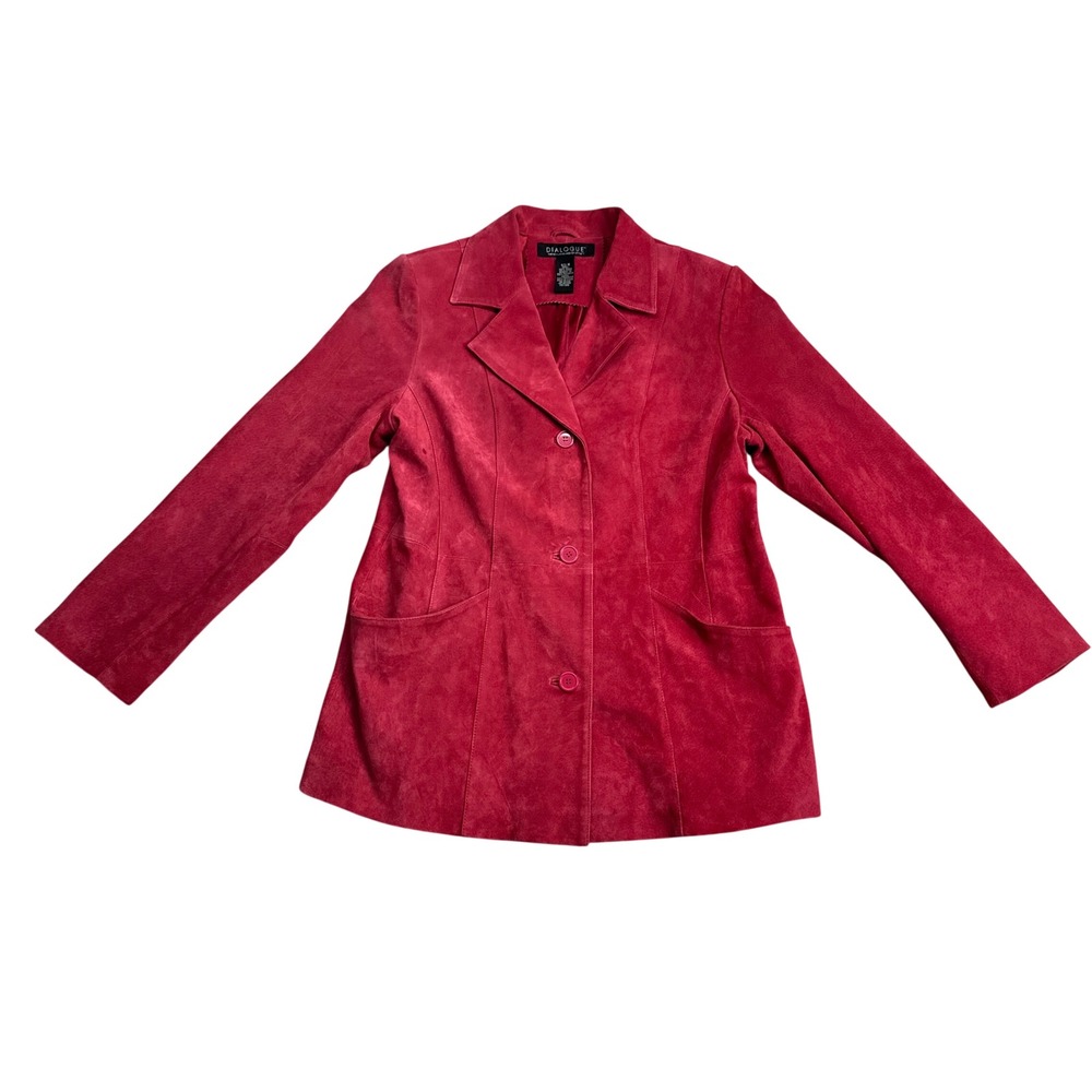 Dialogue Womens Pink Genuine Suede Leather 3 Button Blazer Jacket Size M
